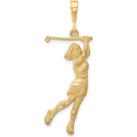 14K Yellow Gold Satin Diamond-Cut Female Golfer Pendant - 44mm Length, 16mm Width by Oro Pregiato