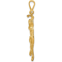 14K Yellow Gold Satin Diamond-Cut Female Golfer Pendant - 44mm Length, 16mm Width by Oro Pregiato