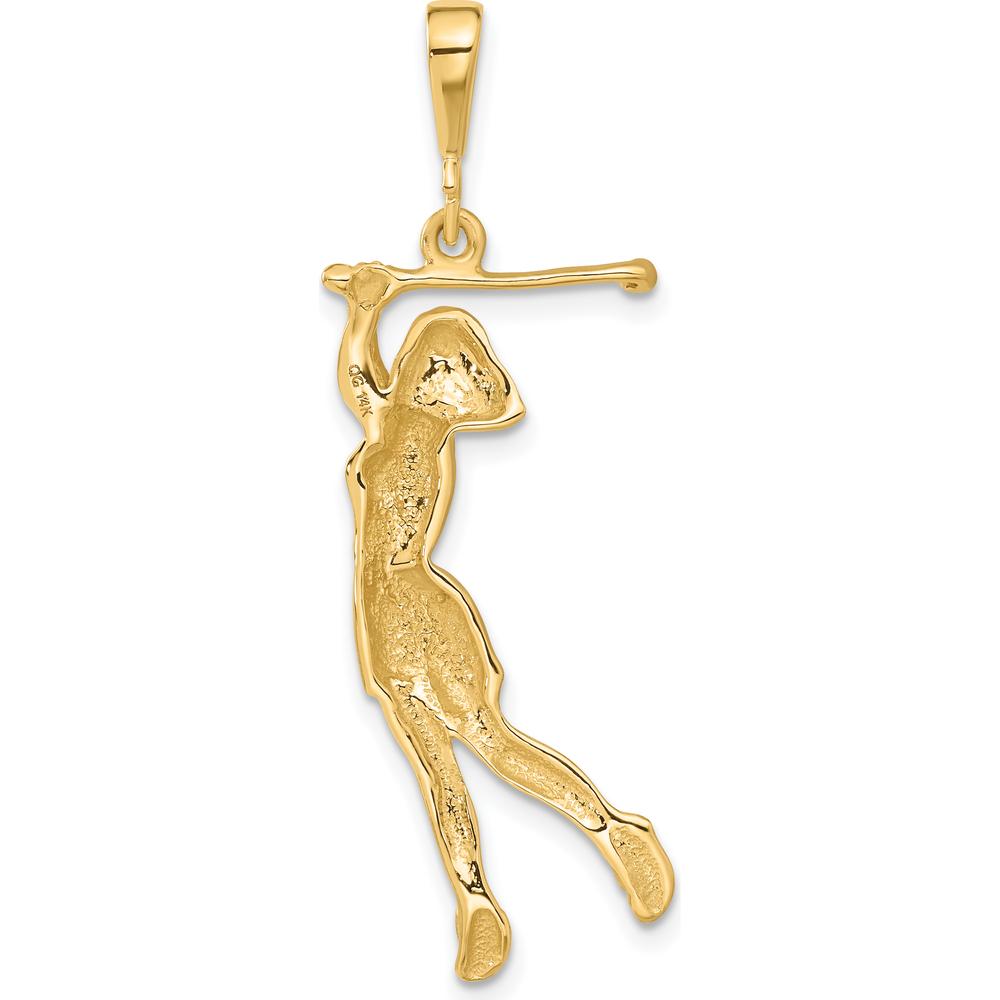 14K Yellow Gold Satin Diamond-Cut Female Golfer Pendant - 44mm Length, 16mm Width by Oro Pregiato