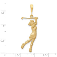 14K Yellow Gold Satin Diamond-Cut Female Golfer Pendant - 44mm Length, 16mm Width by Oro Pregiato