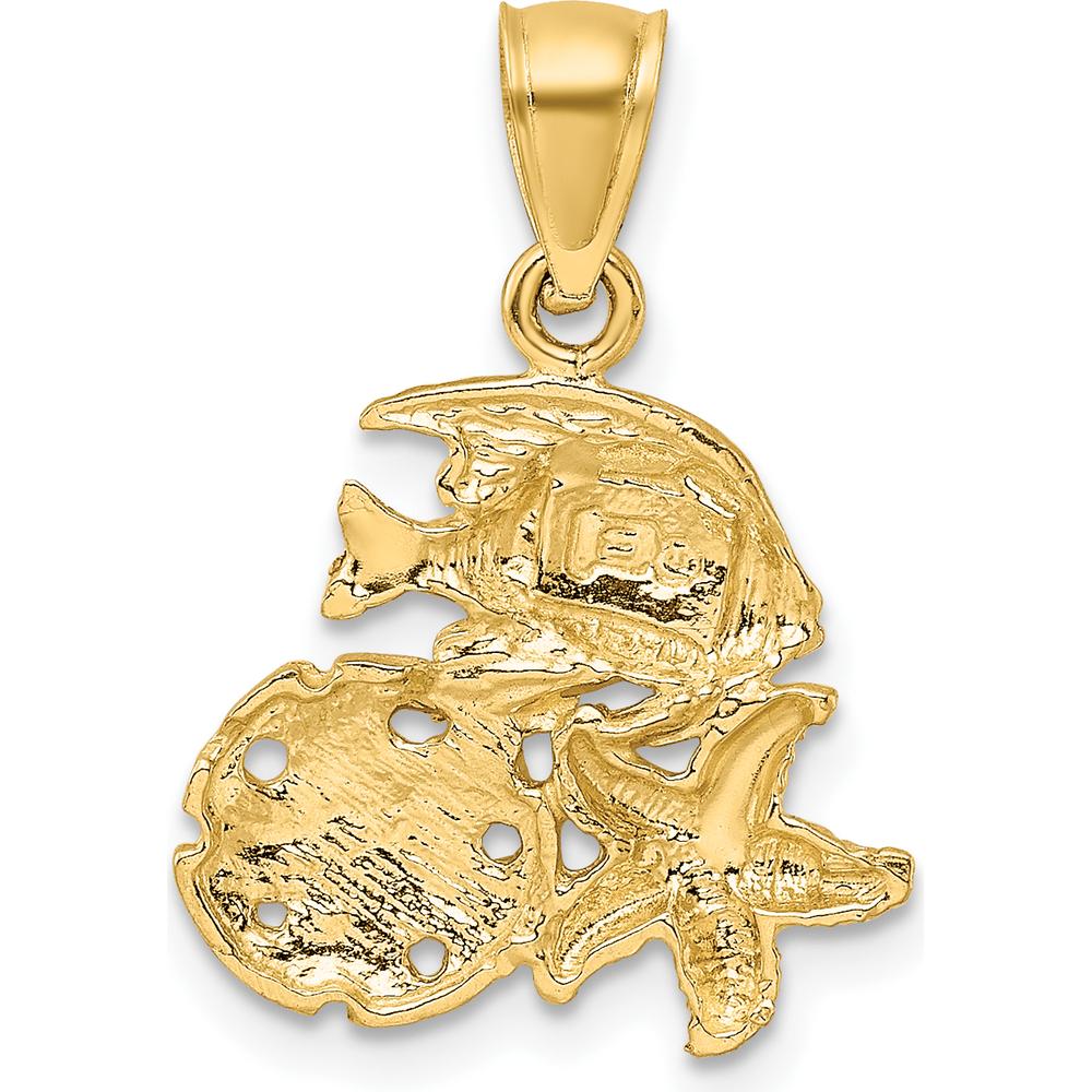 14K Yellow Gold Satin Diamond-Cut Fish, Starfish & Sand Dollar Pendant - 23.5mm by Oro Pregiato