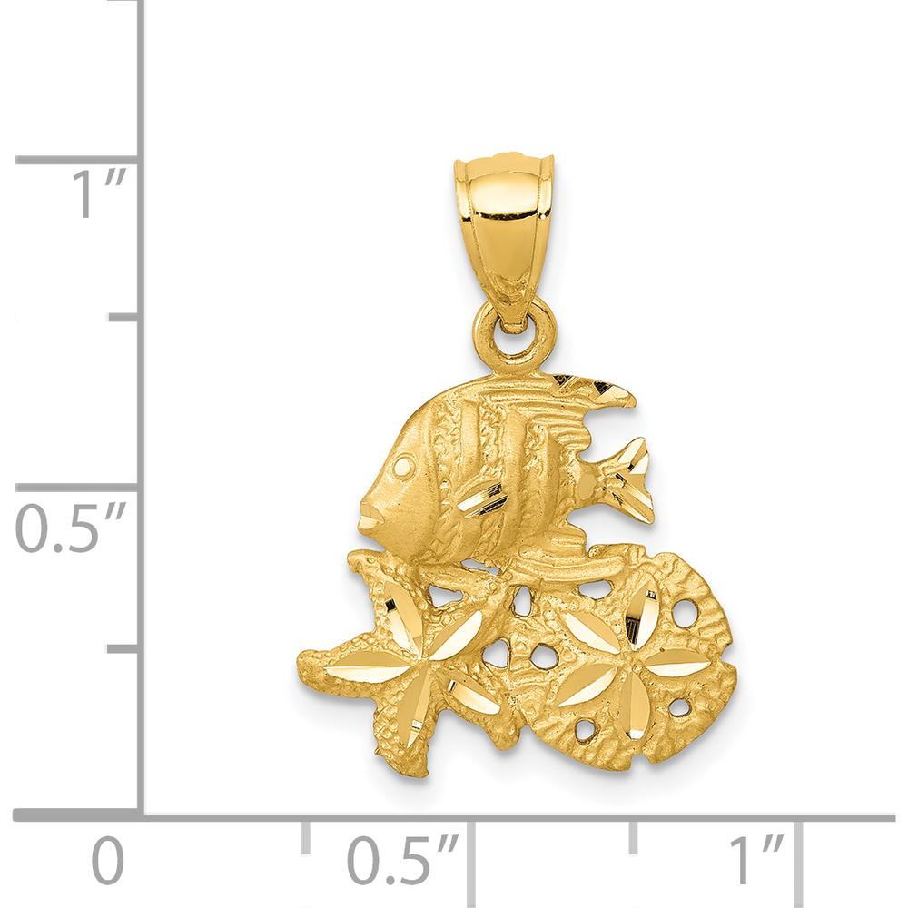 14K Yellow Gold Satin Diamond-Cut Fish, Starfish & Sand Dollar Pendant - 23.5mm by Oro Pregiato