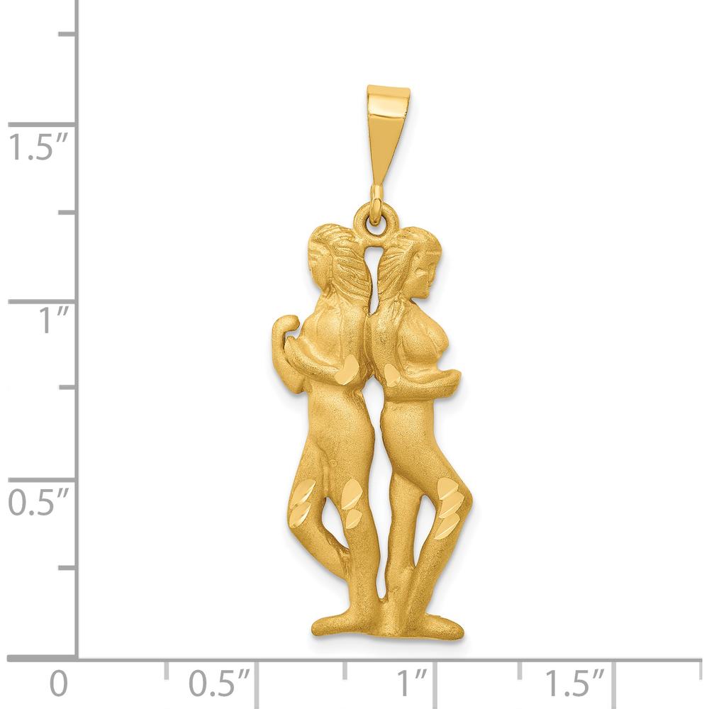 14K Yellow Gold Satin Diamond-Cut Gemini Zodiac Charm - 40mm Length by Oro Pregiato