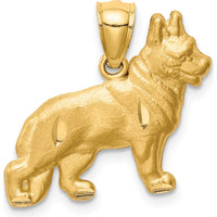 14K Yellow Gold Satin Diamond-Cut German Shepherd Dog Pendant - Solid Design by Oro Pregiato