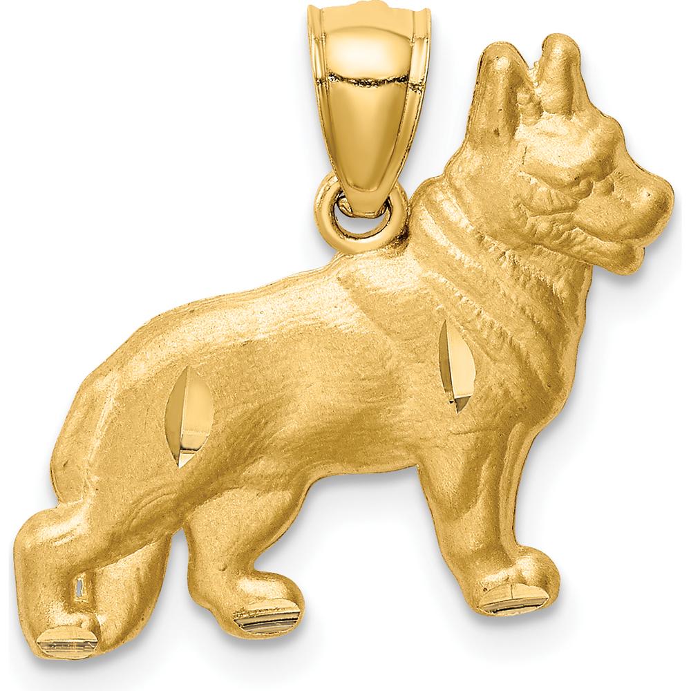 14K Yellow Gold Satin Diamond-Cut German Shepherd Dog Pendant - Solid Design by Oro Pregiato