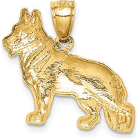 14K Yellow Gold Satin Diamond-Cut German Shepherd Dog Pendant - Solid Design by Oro Pregiato