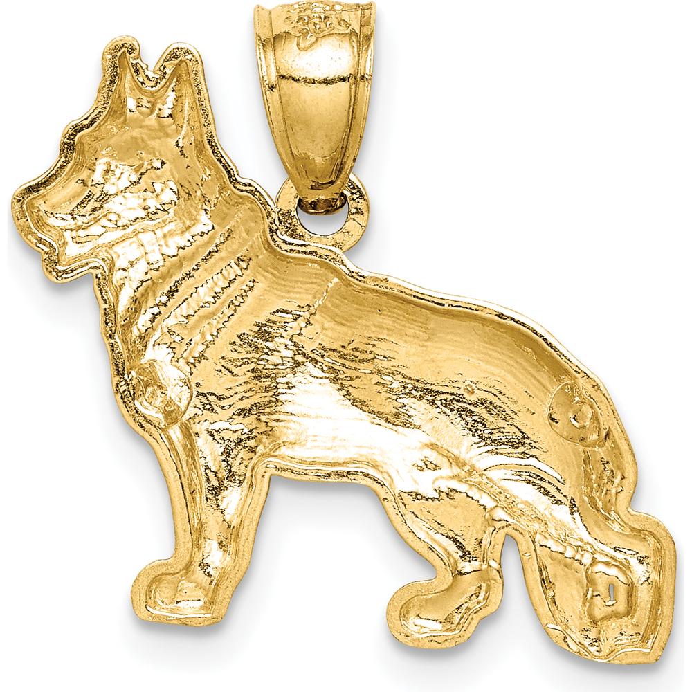 14K Yellow Gold Satin Diamond-Cut German Shepherd Dog Pendant - Solid Design by Oro Pregiato