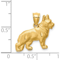 14K Yellow Gold Satin Diamond-Cut German Shepherd Dog Pendant - Solid Design by Oro Pregiato