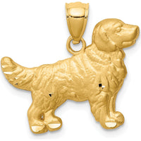 14K Yellow Gold Satin Diamond-Cut Golden Retriever Dog Pendant by Oro Pregiato