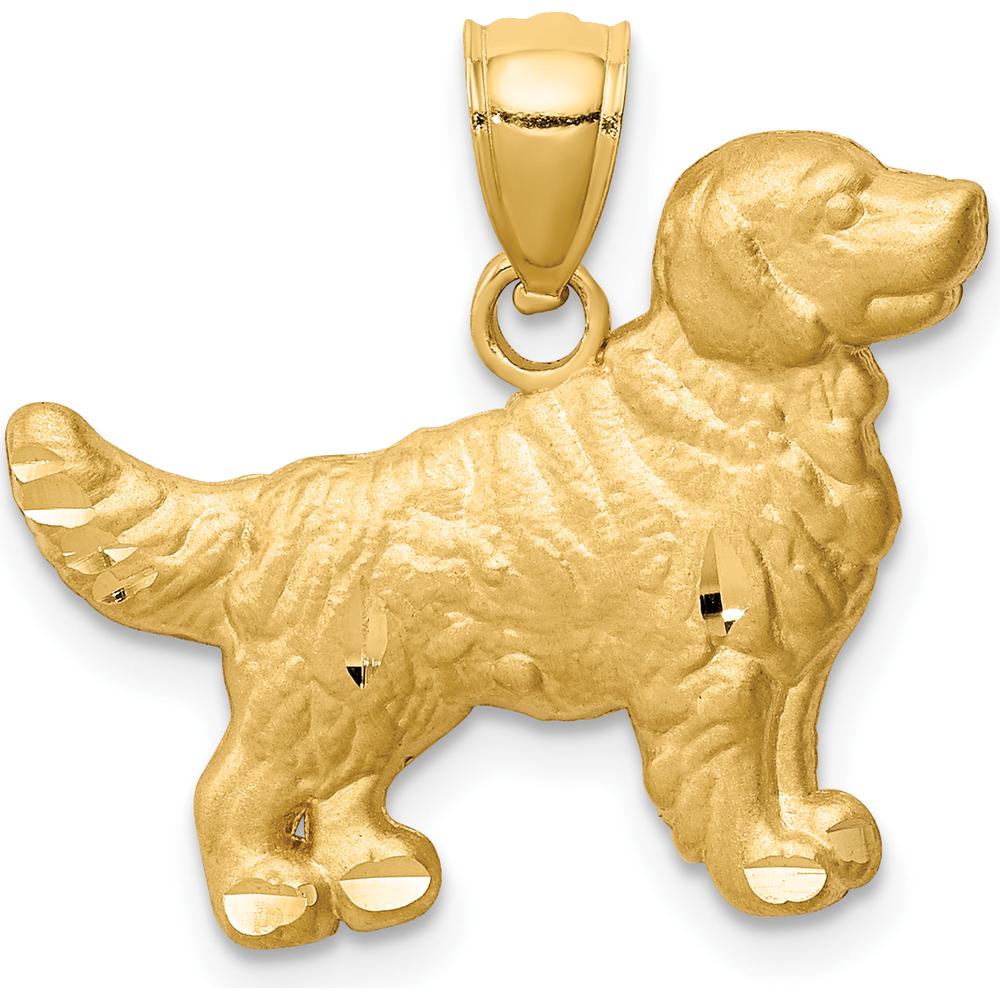 14K Yellow Gold Satin Diamond-Cut Golden Retriever Dog Pendant by Oro Pregiato