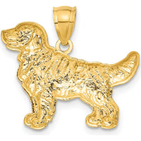 14K Yellow Gold Satin Diamond-Cut Golden Retriever Dog Pendant by Oro Pregiato