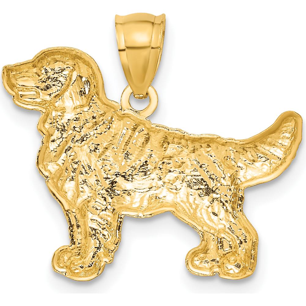 14K Yellow Gold Satin Diamond-Cut Golden Retriever Dog Pendant by Oro Pregiato