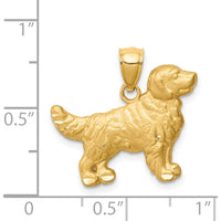 14K Yellow Gold Satin Diamond-Cut Golden Retriever Dog Pendant by Oro Pregiato