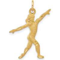 14K Yellow Gold Satin Diamond-Cut Gymnast Charm Pendant - 30mm Length, 25mm Width by Oro Pregiato