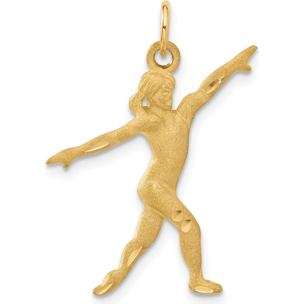 14K Yellow Gold Satin Diamond-Cut Gymnast Charm Pendant - 30mm Length, 25mm Width by Oro Pregiato