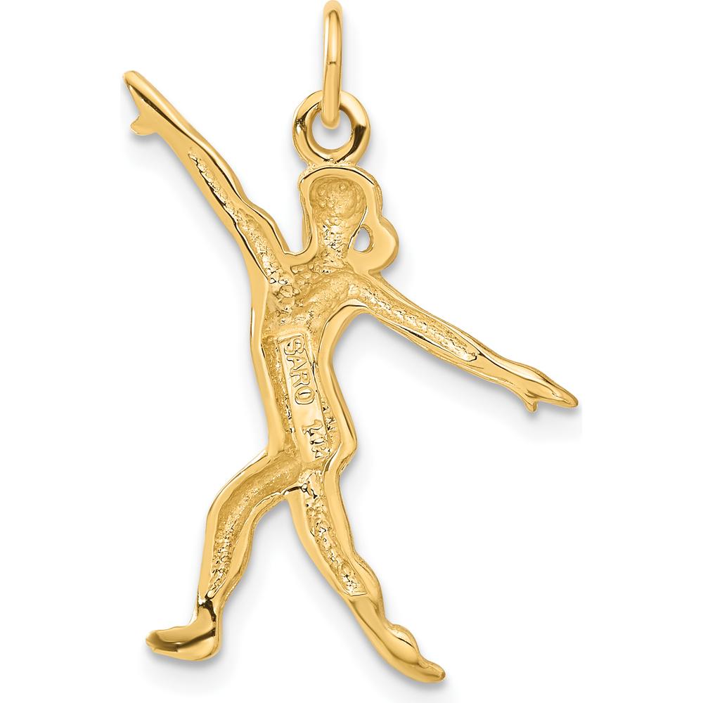 14K Yellow Gold Satin Diamond-Cut Gymnast Charm Pendant - 30mm Length, 25mm Width by Oro Pregiato