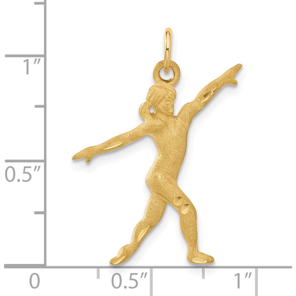 14K Yellow Gold Satin Diamond-Cut Gymnast Charm Pendant - 30mm Length, 25mm Width by Oro Pregiato