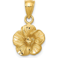 14K Yellow Gold Satin Diamond-Cut Hibiscus Flower Pendant - Nature-Inspired Charm by Oro Pregiato