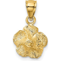 14K Yellow Gold Satin Diamond-Cut Hibiscus Flower Pendant - Nature-Inspired Charm by Oro Pregiato
