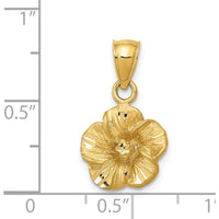 14K Yellow Gold Satin Diamond-Cut Hibiscus Flower Pendant - Nature-Inspired Charm by Oro Pregiato