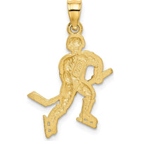 14K Yellow Gold Satin Diamond-cut Hockey Player Pendant - 21mm Length by Oro Pregiato