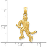 14K Yellow Gold Satin Diamond-cut Hockey Player Pendant - 21mm Length by Oro Pregiato