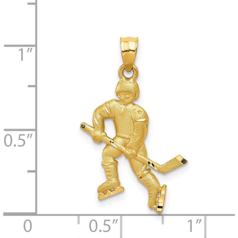 14K Yellow Gold Satin Diamond-cut Hockey Player Pendant - 21mm Length by Oro Pregiato