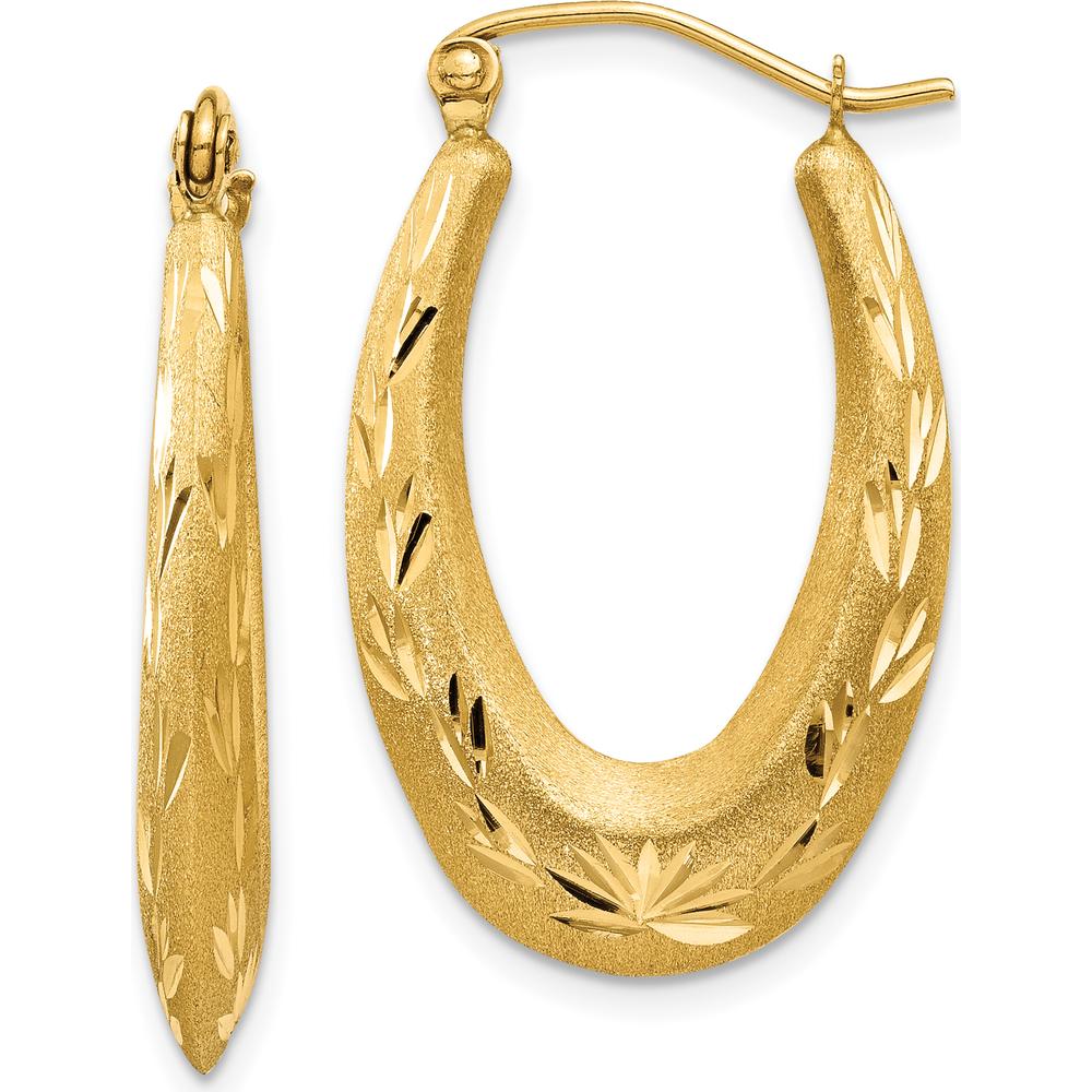 14K Yellow Gold Satin Diamond-Cut Hollow Hoop Earrings - 27mm by 0