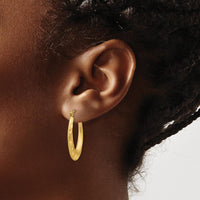 14K Yellow Gold Satin Diamond-Cut Hollow Hoop Earrings - 27mm by 0