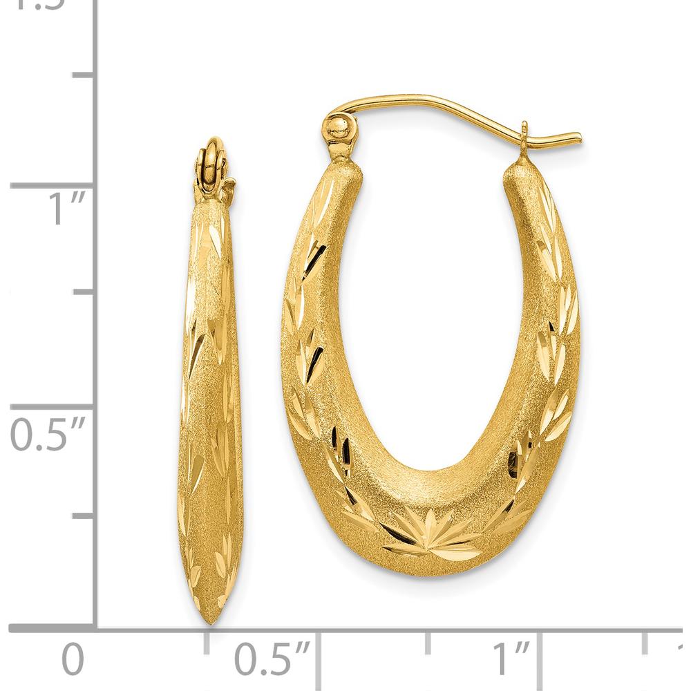 14K Yellow Gold Satin Diamond-Cut Hollow Hoop Earrings - 27mm by 0
