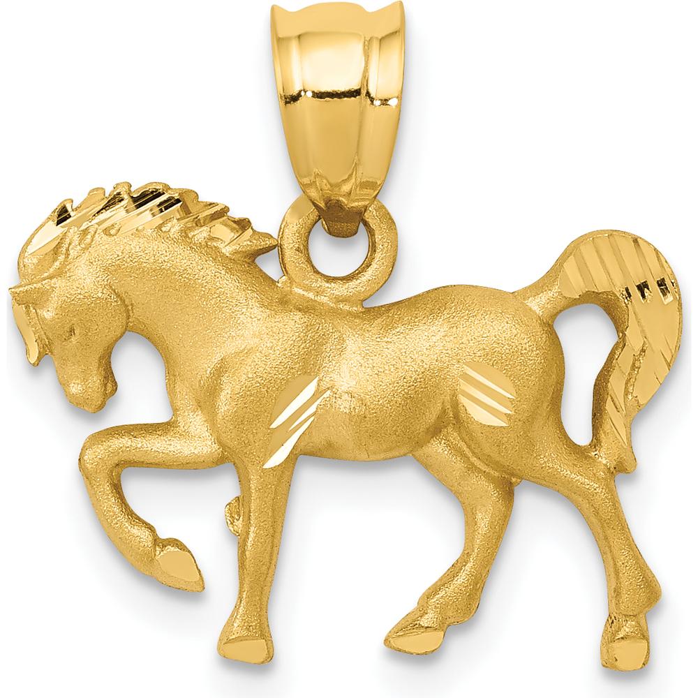 14K Yellow Gold Satin Diamond-Cut Horse Pendant - 20mm Length by Oro Pregiato