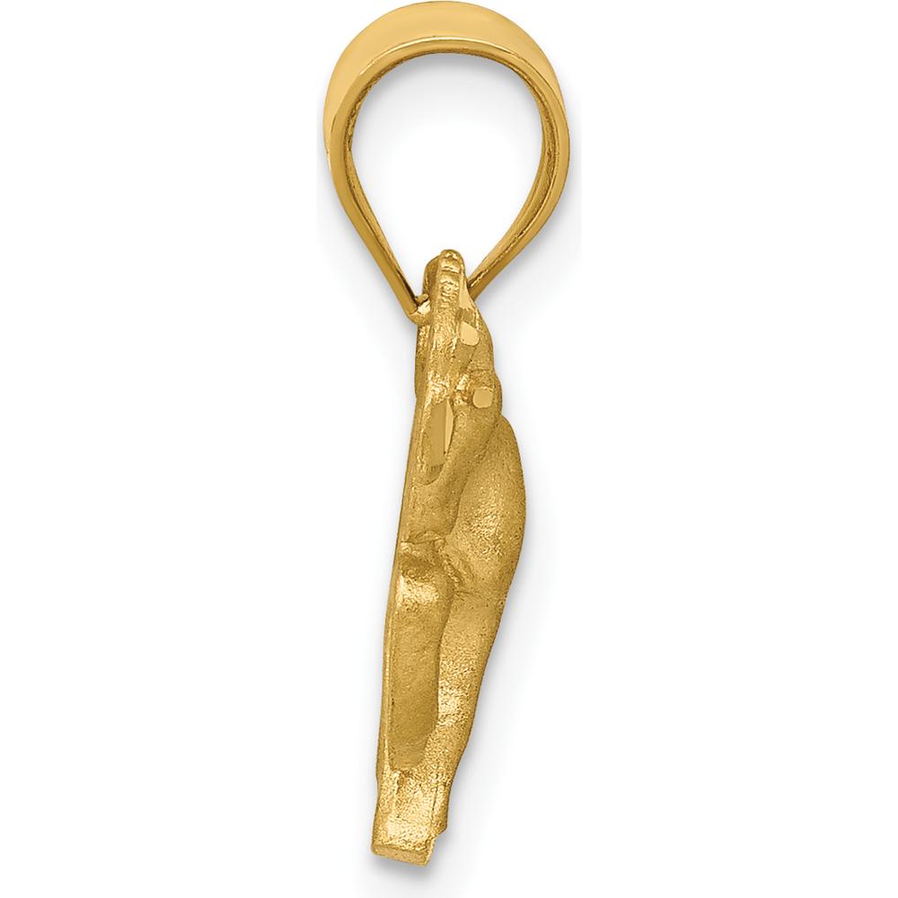 14K Yellow Gold Satin Diamond-Cut Horse Pendant - 20mm Length by Oro Pregiato