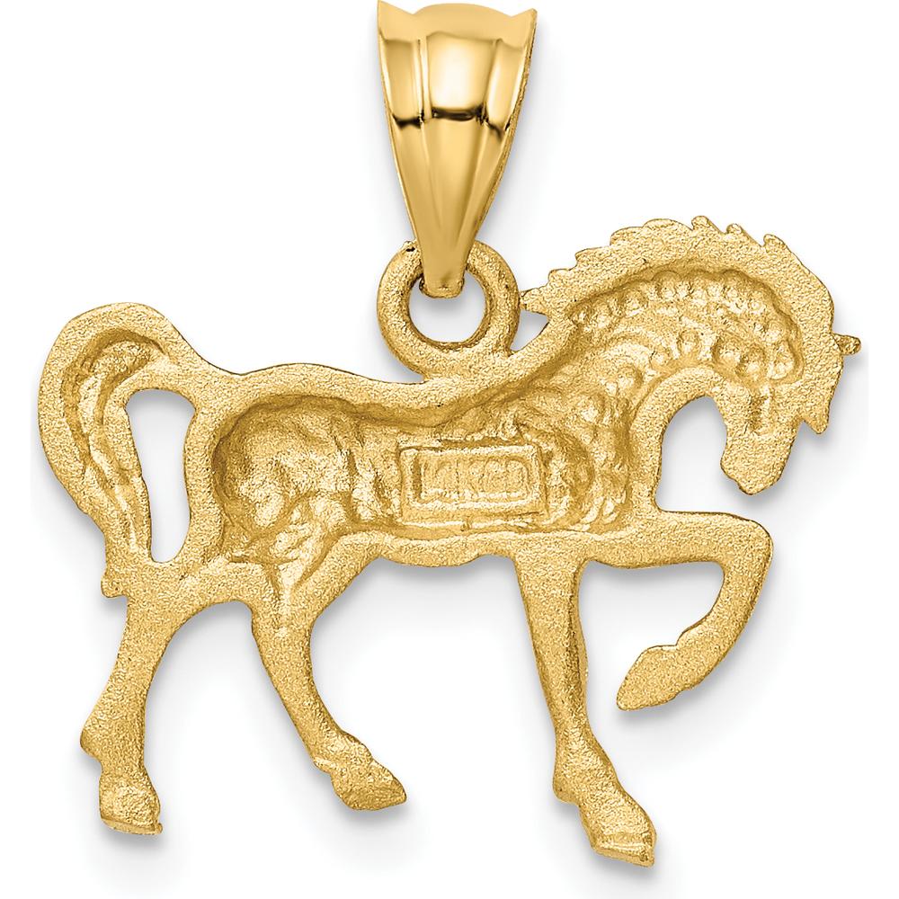 14K Yellow Gold Satin Diamond-Cut Horse Pendant - 20mm Length by Oro Pregiato