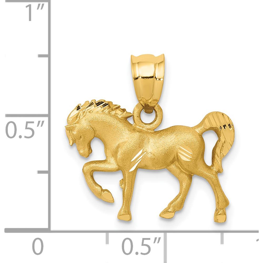 14K Yellow Gold Satin Diamond-Cut Horse Pendant - 20mm Length by Oro Pregiato