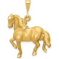 14K Yellow Gold Satin Diamond-Cut Horse Pendant - 32mm x 24mm by Oro Pregiato