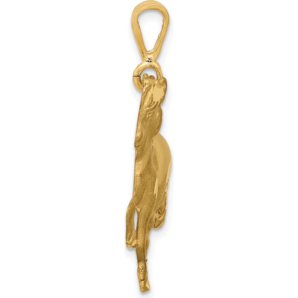 14K Yellow Gold Satin Diamond-Cut Horse Pendant - 32mm x 24mm by Oro Pregiato