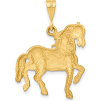 14K Yellow Gold Satin Diamond-Cut Horse Pendant - 32mm x 24mm by Oro Pregiato