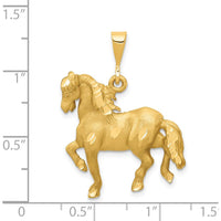14K Yellow Gold Satin Diamond-Cut Horse Pendant - 32mm x 24mm by Oro Pregiato