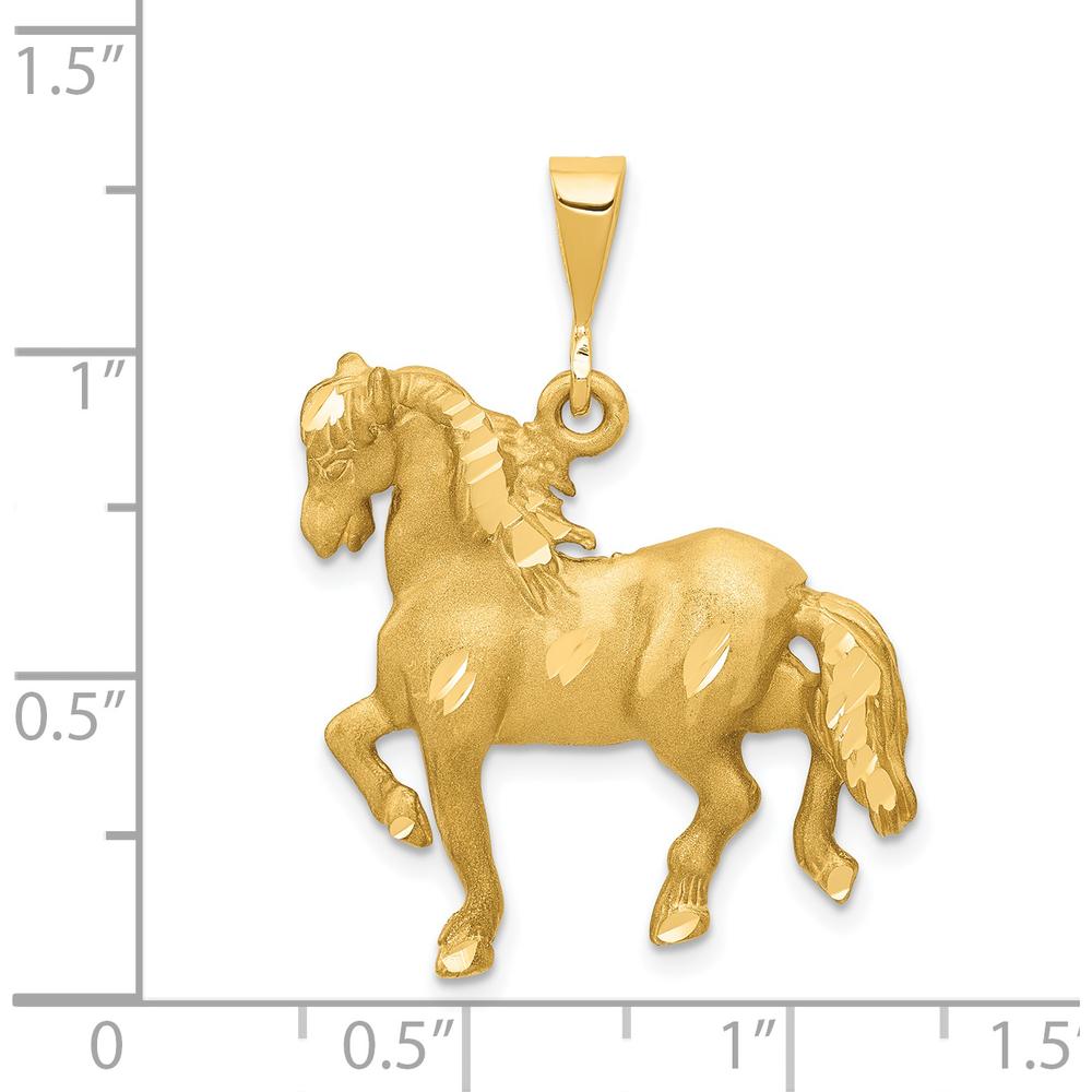 14K Yellow Gold Satin Diamond-Cut Horse Pendant - 32mm x 24mm by Oro Pregiato