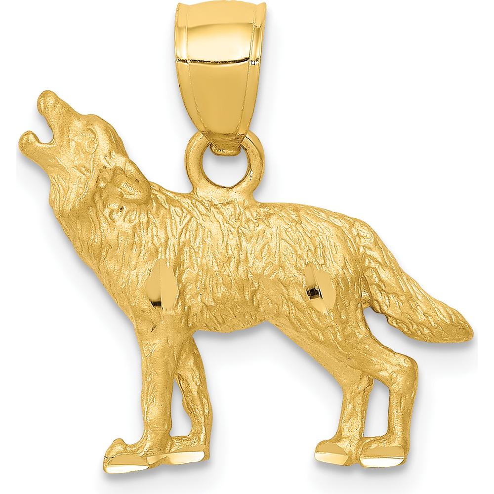 14K Yellow Gold Satin Diamond-Cut Howling Wolf Pendant - 18mm by Oro Pregiato