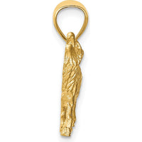 14K Yellow Gold Satin Diamond-Cut Howling Wolf Pendant - 18mm by Oro Pregiato