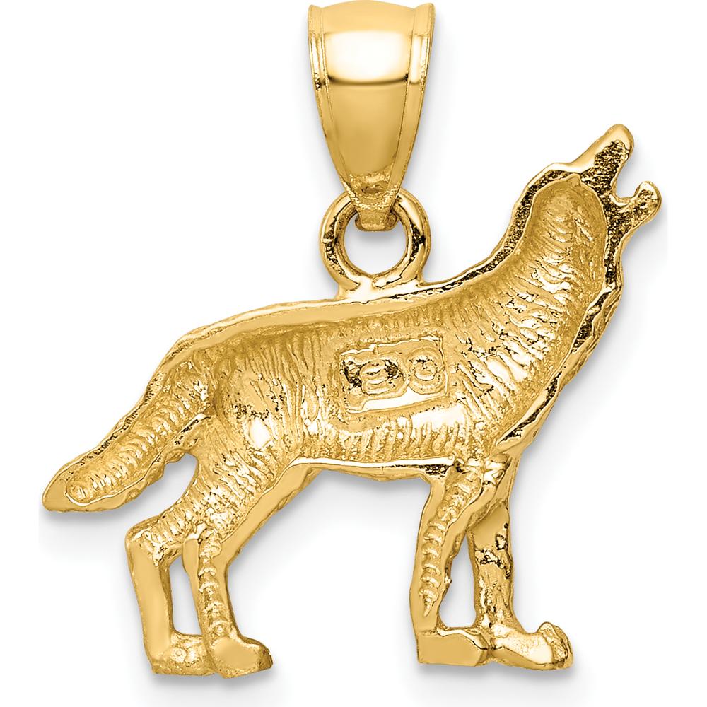14K Yellow Gold Satin Diamond-Cut Howling Wolf Pendant - 18mm by Oro Pregiato