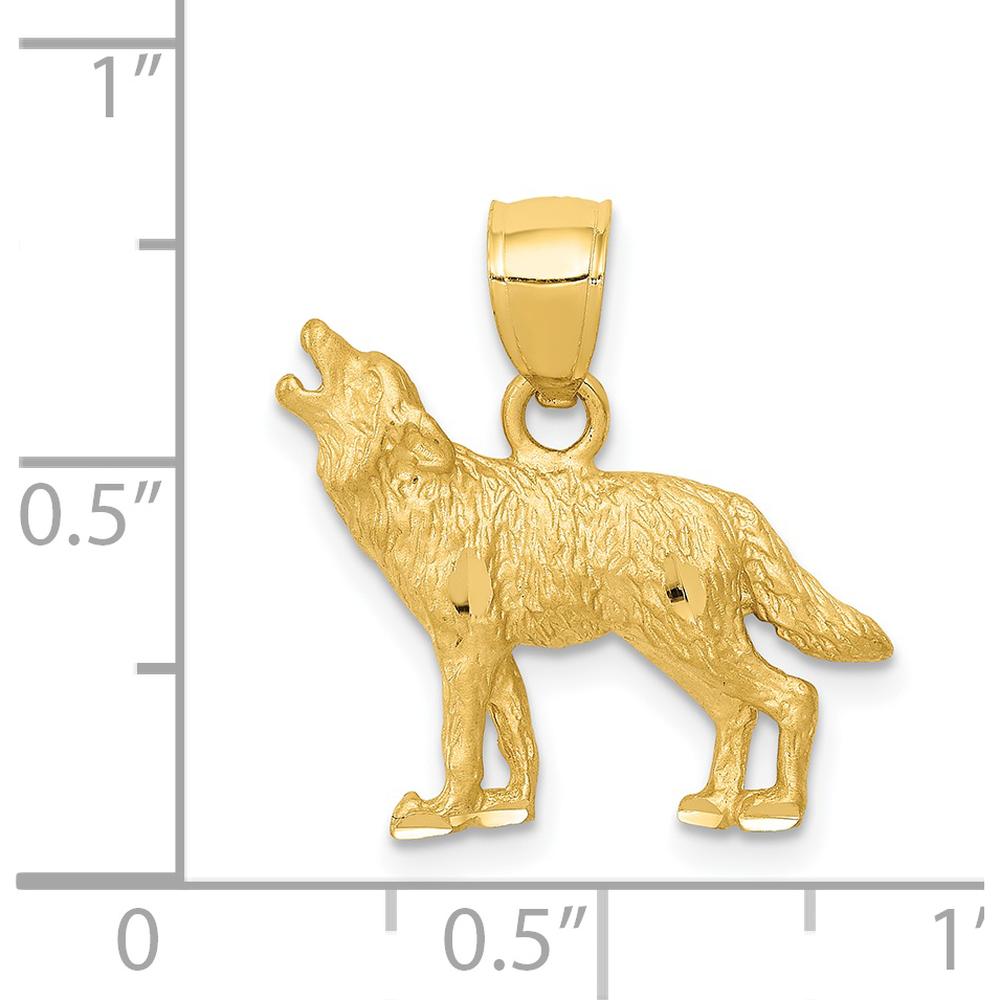 14K Yellow Gold Satin Diamond-Cut Howling Wolf Pendant - 18mm by Oro Pregiato