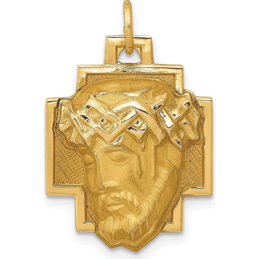 14K Yellow Gold Satin Diamond-Cut Jesus Charm Pendant - Solid Gold Die-Struck Design by Oro Pregiato