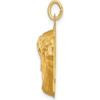 14K Yellow Gold Satin Diamond-Cut Jesus Charm Pendant - Solid Gold Die-Struck Design by Oro Pregiato