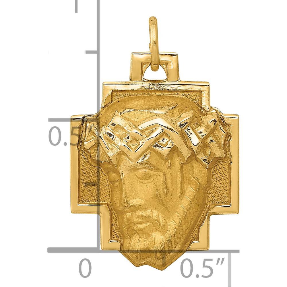 14K Yellow Gold Satin Diamond-Cut Jesus Charm Pendant - Solid Gold Die-Struck Design by Oro Pregiato