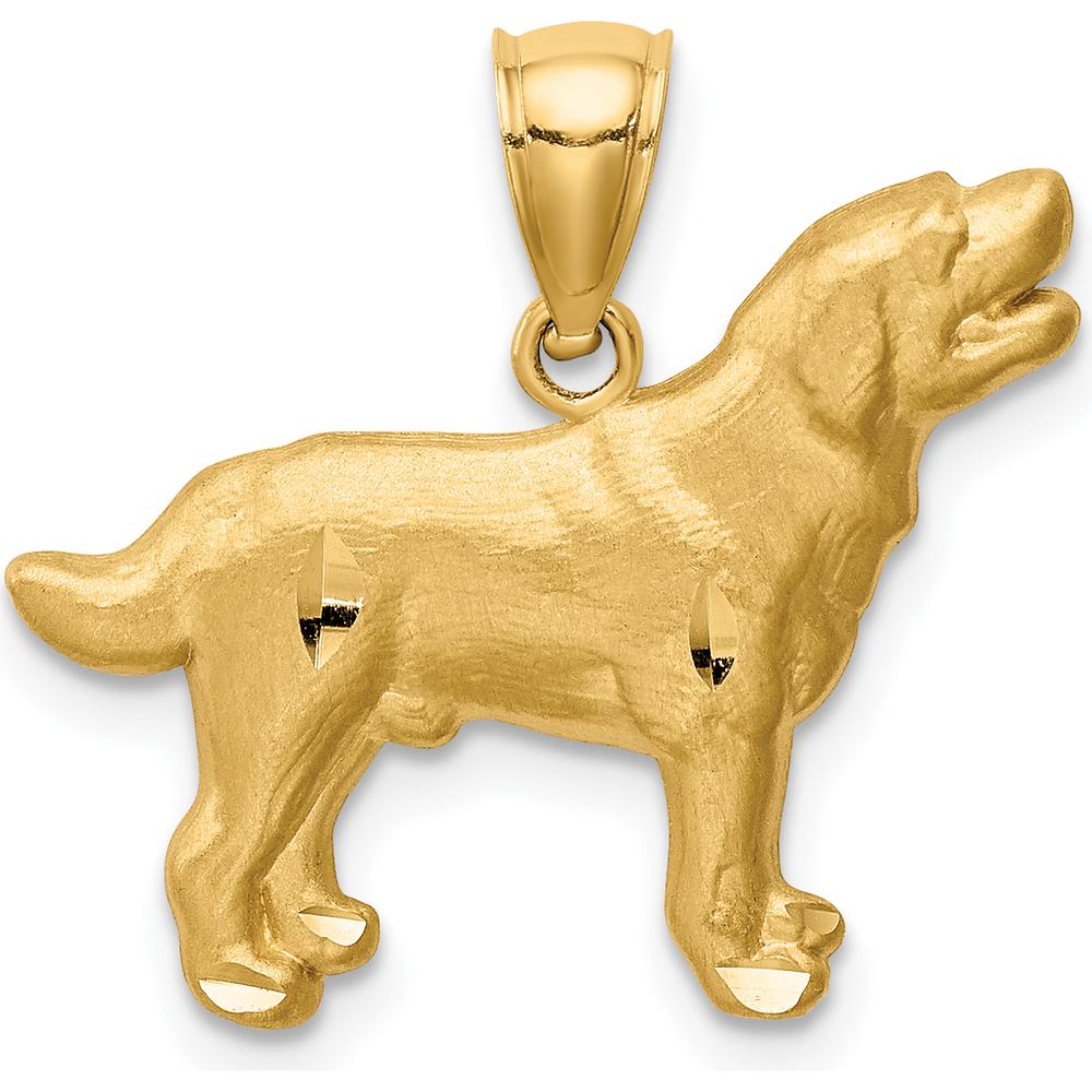 14K Yellow Gold Satin Diamond-Cut Labrador Retriever Dog Pendant by Oro Pregiato