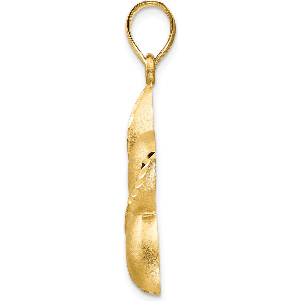 14K Yellow Gold Satin Diamond-Cut Large Plumeria Flower Pendant - 37mm Length by Oro Pregiato