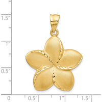 14K Yellow Gold Satin Diamond-Cut Large Plumeria Flower Pendant - 37mm Length by Oro Pregiato