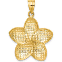 14K Yellow Gold Satin Diamond-Cut Large Plumeria Flower Pendant - 37mm Length by Oro Pregiato